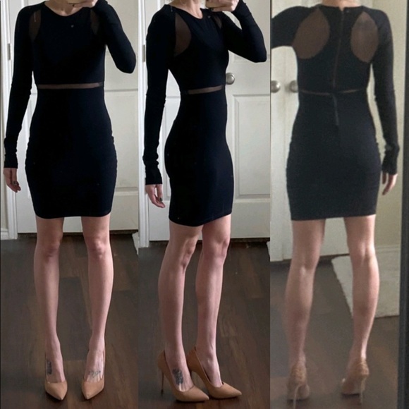 Elizabeth and James Dresses & Skirts - Black long sleeve mesh cutouts midi bodycon dress